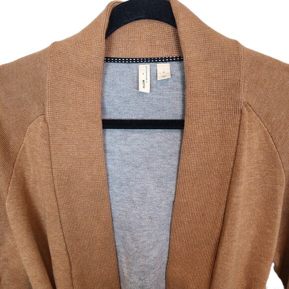 Moth Anthropologie Sweater Cardigan Women S Rizzo Belted Camel Wrap Belted - Picture 3 of 11